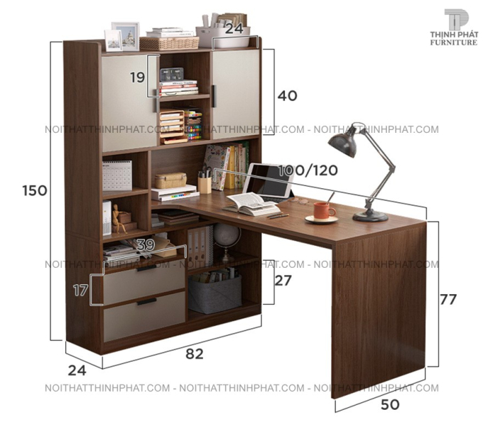 Bàn học chữ L có tủ sách đi kèm– Tối ưu không gian, tiện lợi lưu trữ BLV11