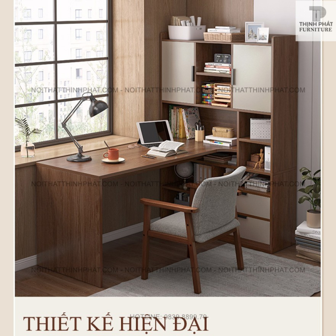 Bàn học chữ L có tủ sách đi kèm– Tối ưu không gian, tiện lợi lưu trữ BLV11