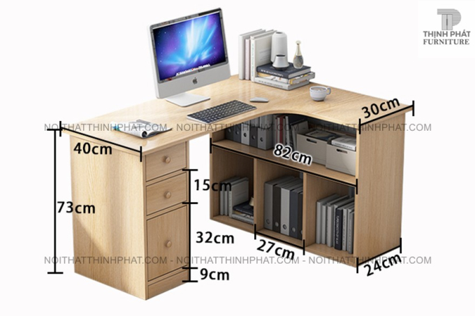 Bàn học chữ L gỗ công nghiệp có hộc tủ và kệ sách – Thiết kế đa năng, tiết kiệm không gian BLV10