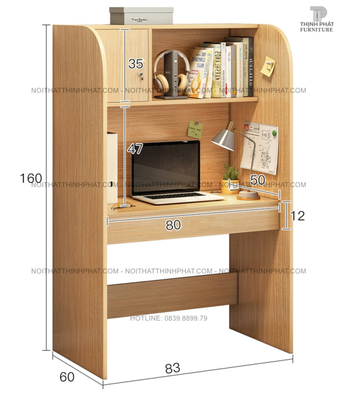 Bàn học có giá sách đứng – Kích thước 80cm-100cm, phù hợp phòng nhỏ BLV09