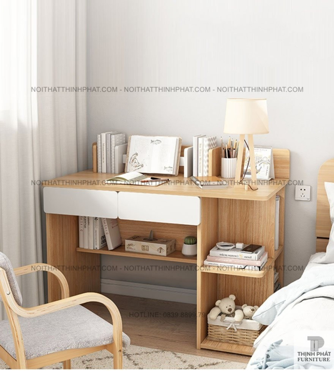 Bàn Học Gỗ 2 Ngăn Kéo Có Kệ Sách - Thiết Kế Tiết Kiệm Diện Tích BLV14