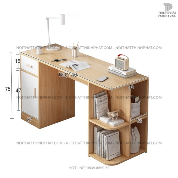 Bàn Học Gỗ Công Nghiệp Kèm Ngăn Kéo Và Giá Sách Tiện Lợi BLV06