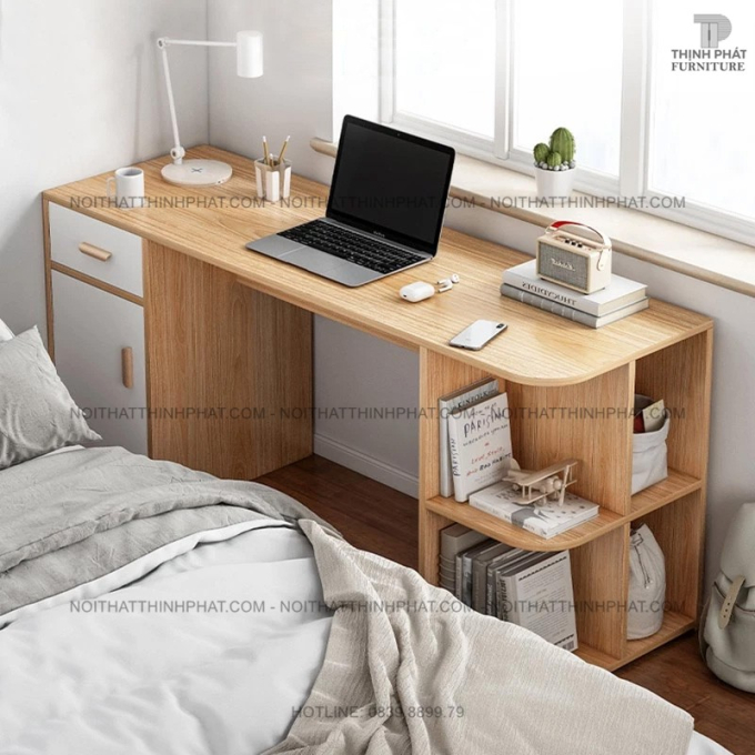 Bàn Học Gỗ Công Nghiệp Kèm Ngăn Kéo Và Giá Sách Tiện Lợi BLV06