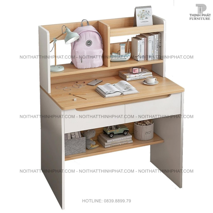 Bàn Học Sinh Gỗ Công Nghiệp Có Kệ Sách – Thiết Kế Nhỏ Gọn, Tiện Lợi Cho Bé Và Học Sinh BLV07