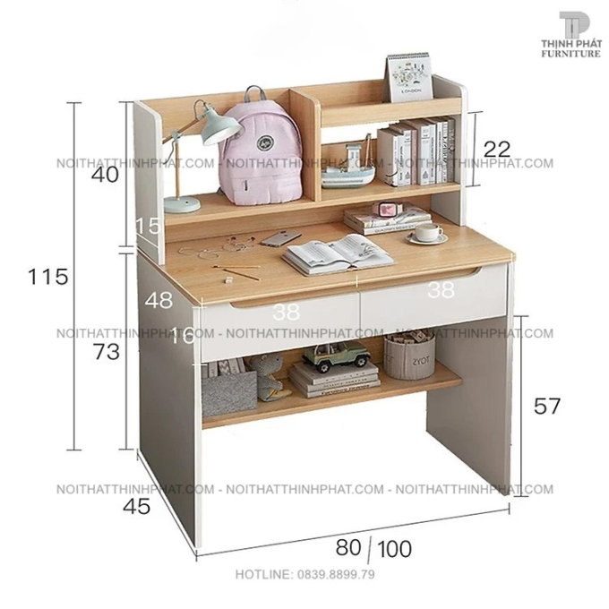 Bàn Học Sinh Gỗ Công Nghiệp Có Kệ Sách – Thiết Kế Nhỏ Gọn, Tiện Lợi Cho Bé Và Học Sinh BLV07