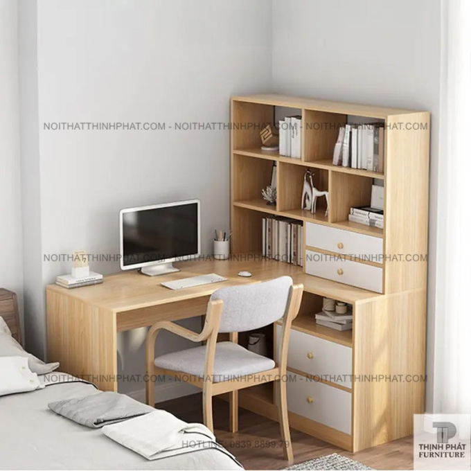 Bàn Làm Việc Đa Năng Góc Chữ L– Có Giá Sách 