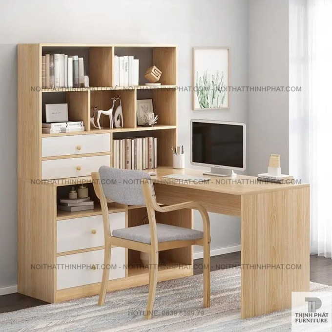 Bàn Làm Việc Đa Năng Góc Chữ L– Có Giá Sách 