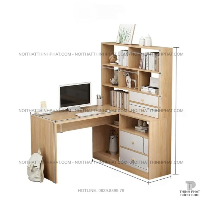 Bàn Làm Việc Đa Năng Góc Chữ L– Có Giá Sách 