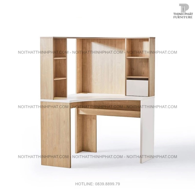 Bàn làm việc đặt góc tường – Kèm giá sách tiện dụng, phong cách Bắc Âu BLV08