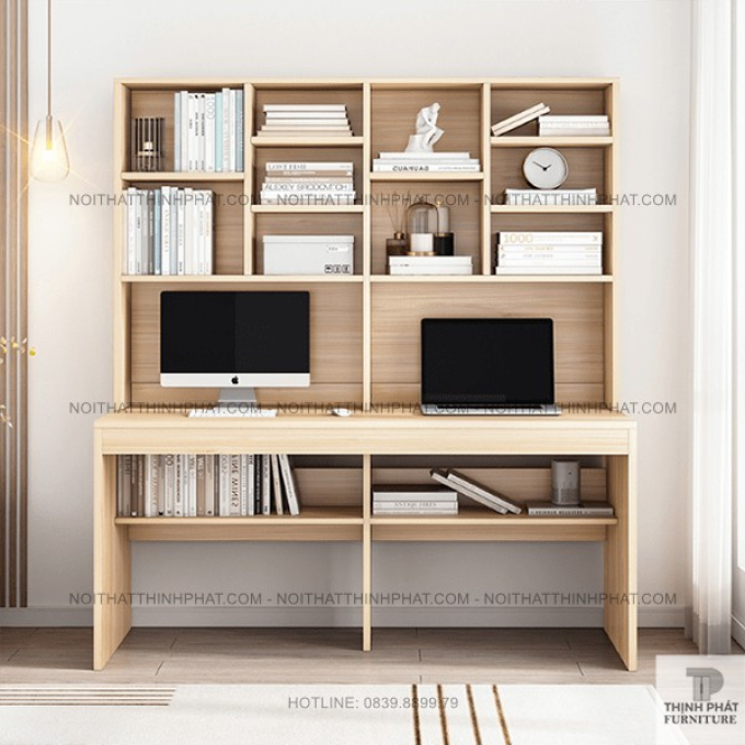 Bàn Làm Việc Đôi Có Giá Sách Lớn– Thiết Kế Tiện Lợi Cho 2 Người BLV18