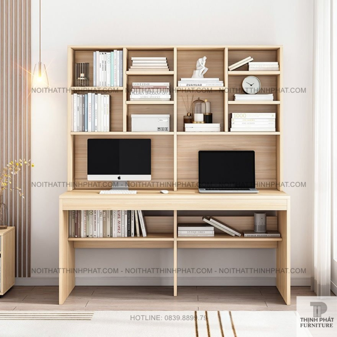 Bàn Làm Việc Đôi Có Giá Sách Lớn– Thiết Kế Tiện Lợi Cho 2 Người BLV18