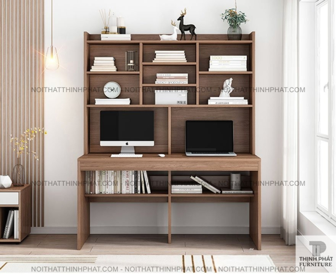 Bàn Làm Việc Đôi Có Giá Sách Lớn– Thiết Kế Tiện Lợi Cho 2 Người BLV18