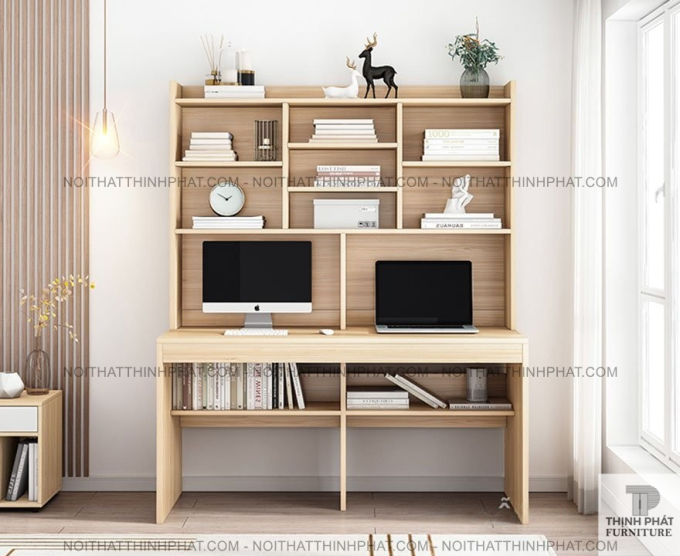 Bàn Làm Việc Đôi Có Giá Sách Lớn– Thiết Kế Tiện Lợi Cho 2 Người BLV18