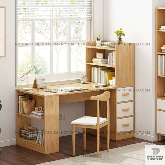 Bàn Làm Việc Gỗ Công Nghiệp Kèm Kệ Sách & Ngăn Kéo Tiện Lợi – Thiết Kế Góc Học Tập Hiện Đại BLV22