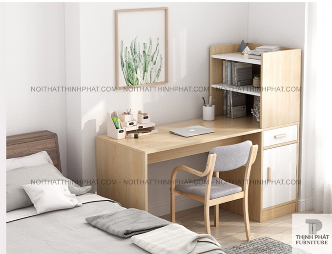 Bàn Làm Việc Gỗ Công Nghiệp Kèm Kệ Sách – Thiết Kế Gọn Nhẹ Cho Văn Phòng 