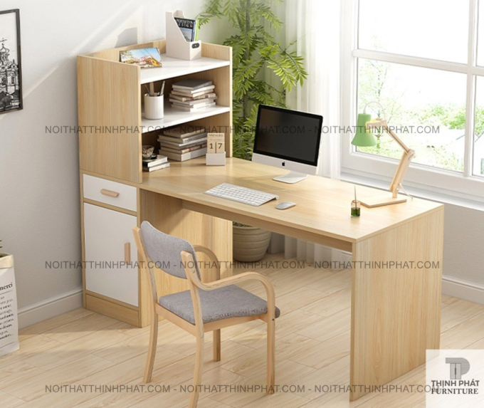 Bàn Làm Việc Gỗ Công Nghiệp Kèm Kệ Sách – Thiết Kế Gọn Nhẹ Cho Văn Phòng 