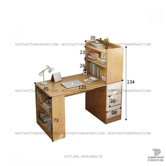 Bàn Làm Việc Gỗ Công Nghiệp Kèm Kệ Sách 