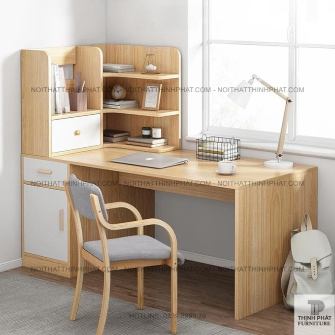 Bàn Làm Việc Gỗ Kiểu Bắc Âu Có Kệ Trang Trí Và Tủ Lưu Trữ – Thiết Kế Tối Ưu Không Gian BLV26