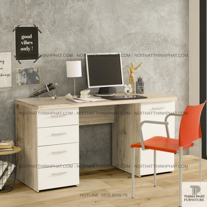 Bàn Làm Việc Gỗ MDF 4 Hộc Kéo, Có Tủ Cánh Đa Năng, Phong Cách Hiện Đại BLV48