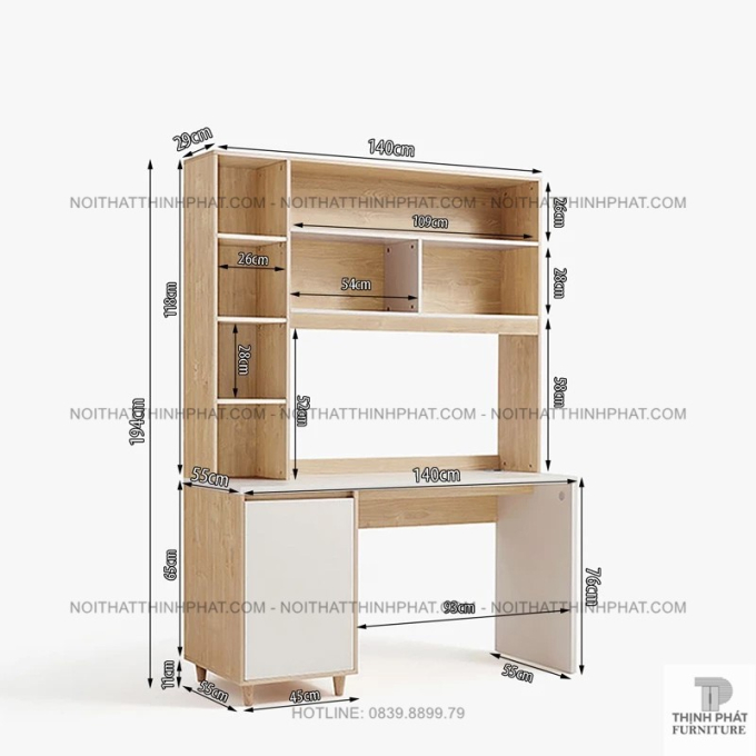 Bàn Làm Việc Gỗ MDF Kèm Tủ 