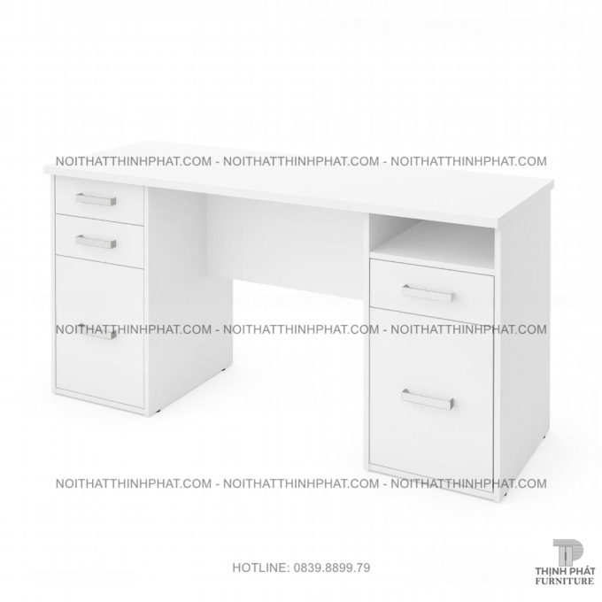 Bàn Làm Việc Gỗ MDF Trắng Dài, 2 Cụm Ngăn Kéo Tiện Lợi Cho Văn Phòng Hiện Đại BLV49
