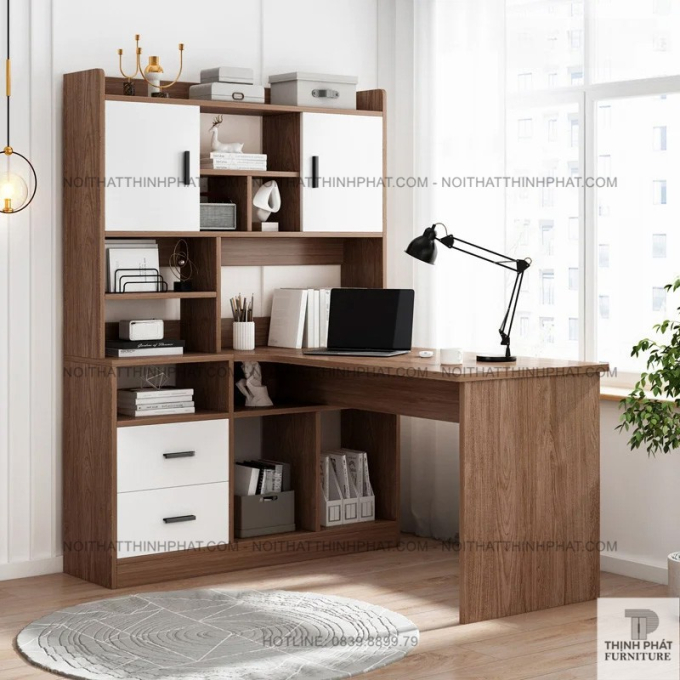 Bàn Làm Việc Góc Chữ L Có Tủ Đựng Hồ Sơ & Kệ Trang Trí - Thiết Kế Hiện Đại Đa Năng Cho Góc Học Tập BLV23
