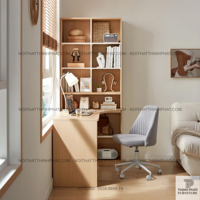 Bàn Làm Việc Kết Hợp Kệ Sách Góc Chữ L – Thiết Kế Tối Giản Hiện Đại BLV35