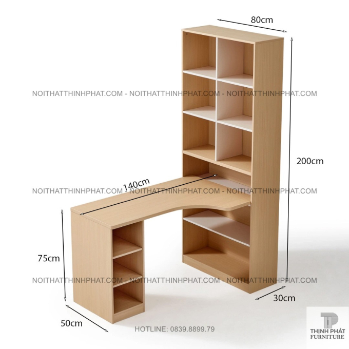Bàn Làm Việc Kết Hợp Kệ Sách Góc Chữ L – Thiết Kế Tối Giản Hiện Đại BLV35