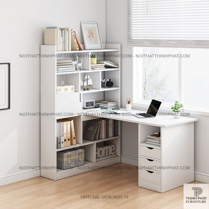 Bàn Làm Việc L-Shape Kèm Kệ Đa Năng, Giải Pháp Gọn Gàng Cho Căn Phòng BLV51