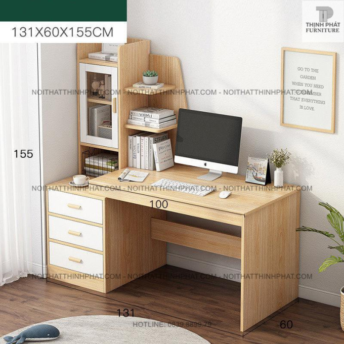 Bàn Làm Việc Liền Giá Sách Và Cửa Kính – Phong Cách Hiện Đại  BLV03