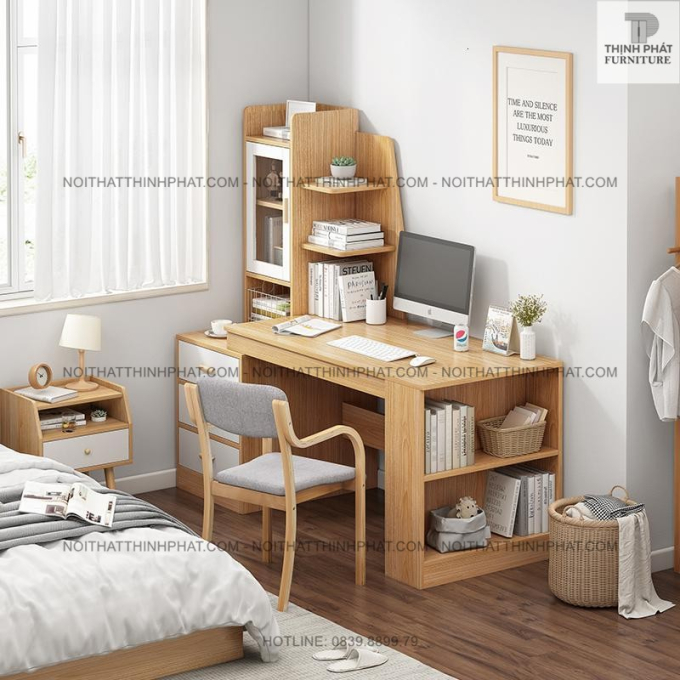 Bàn Làm Việc Liền Giá Sách Và Cửa Kính – Phong Cách Hiện Đại  BLV03