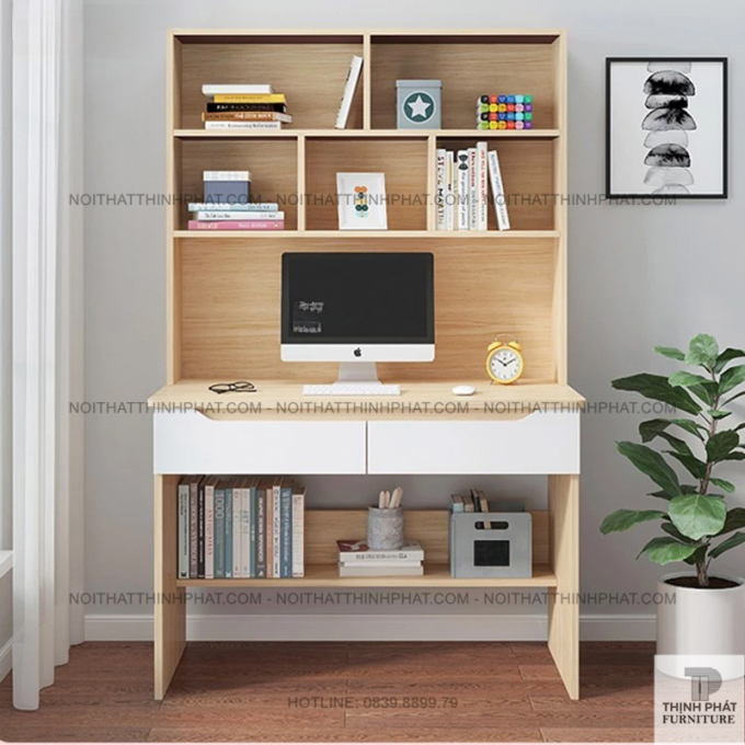 Bàn Làm Việc Tại Nhà Có Hộc Tủ Và Kệ Sách Trên – Tối Ưu Không Gian Nhỏ BLV29