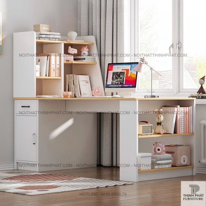 Bàn Máy Tính Gỗ Công Nghiệp Có Kệ Sách Đa Tầng – Thiết Kế Gọn Gàng, Nhiều Ngăn Lưu Trữ BLV27