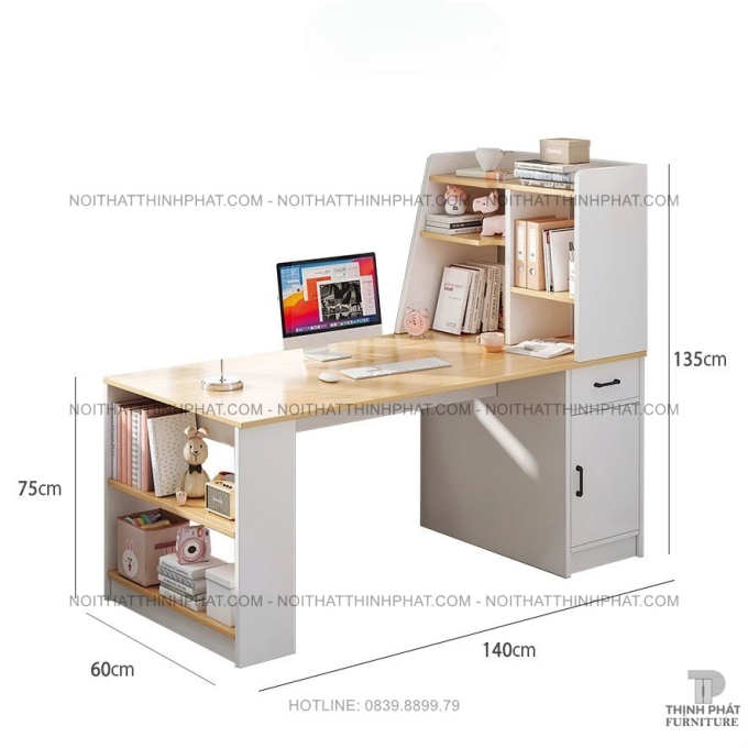 Bàn Máy Tính Gỗ Công Nghiệp Có Kệ Sách Đa Tầng – Thiết Kế Gọn Gàng, Nhiều Ngăn Lưu Trữ BLV27