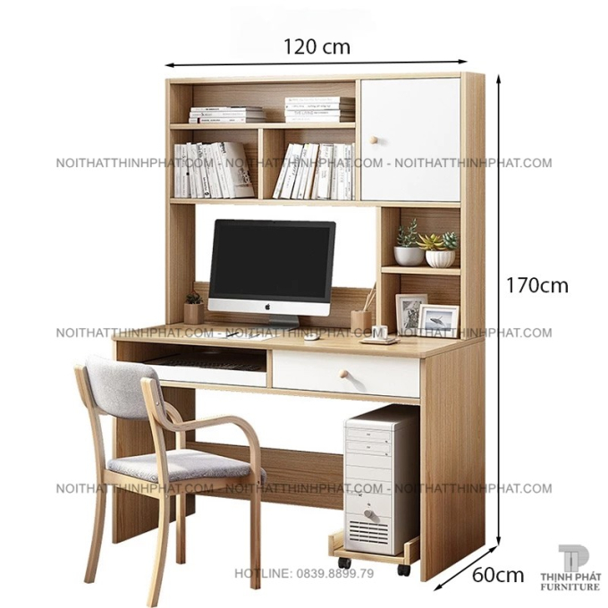 Bàn Máy Tính Gỗ Kèm Kệ Sách Và Ngăn Kéo – Thiết Kế Tối Ưu Cho Không Gian Hẹp  BLV34