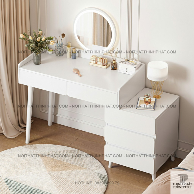 Bàn Phấn Gương Đèn Led Có Ngăn Hộc Kéo Đa Năng BTD07