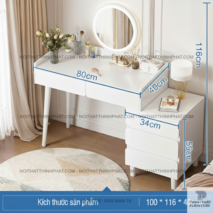 Bàn Phấn Gương Đèn Led Có Ngăn Hộc Kéo Đa Năng BTD07