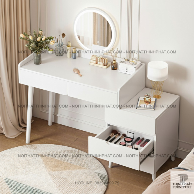 Bàn Phấn Gương Đèn Led Có Ngăn Hộc Kéo Đa Năng BTD07