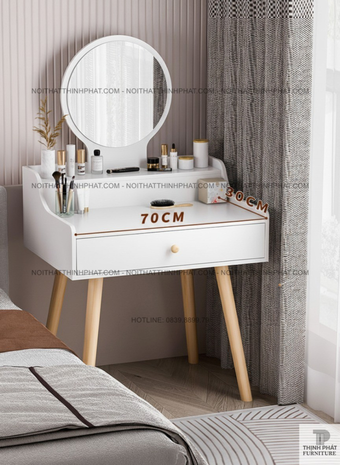 Bàn Trang Điểm Đẹp Kiểu Gương Tròn Thiết Kế Tối Giản BTD06