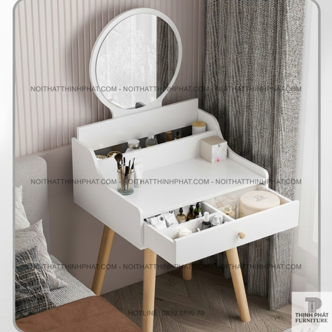 Bàn Trang Điểm Đẹp Kiểu Gương Tròn Thiết Kế Tối Giản BTD06