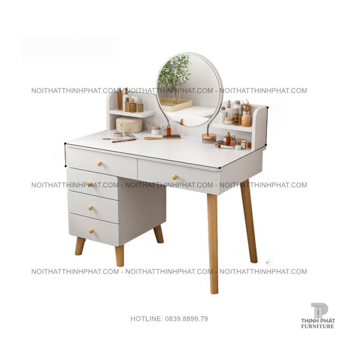 Bàn Trang Điểm Gương Tròn Nhiều Hộc Kéo Thiết Kế Đẹp, Thời Trang BTD05