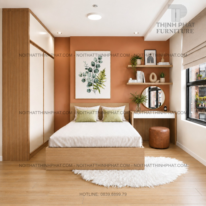 Combo Phòng Ngủ Hiện Đại Tone Gỗ Sồi Phối Trắng - Tủ Áo Cửa Lùa 2 Tầng PN07