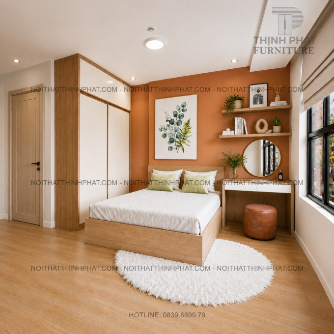 Combo Phòng Ngủ Hiện Đại Tone Gỗ Sồi Phối Trắng - Tủ Áo Cửa Lùa 2 Tầng PN07