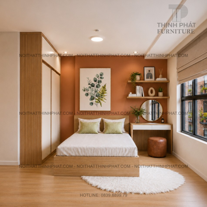Combo Phòng Ngủ Hiện Đại Tone Gỗ Sồi Phối Trắng - Tủ Áo Cửa Lùa 2 Tầng PN07