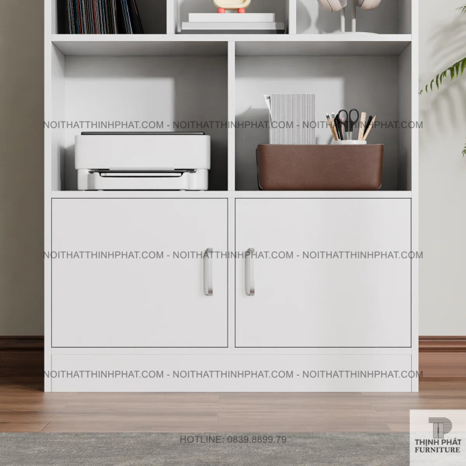Giá Sách Đứng Chia Ngăn Sáng Tạo, Kèm Tủ Tiện Dụng, Màu Trắng Nhã Nhặn TS10
