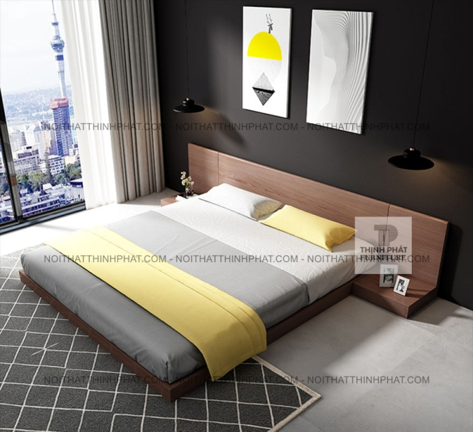 Giường Ngủ Bệt Kiểu Nhật MDF Có Kệ Đầu Giường GN36