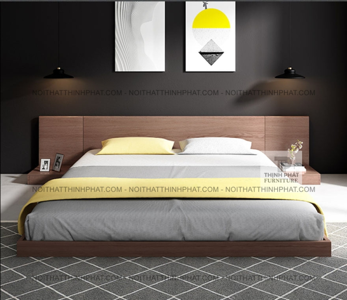Giường Ngủ Bệt Kiểu Nhật MDF Có Kệ Đầu Giường GN36