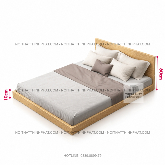 Giường Ngủ Bệt Kiểu Nhật MDF Vân Gỗ Sáng Đầu Phẳng GN39