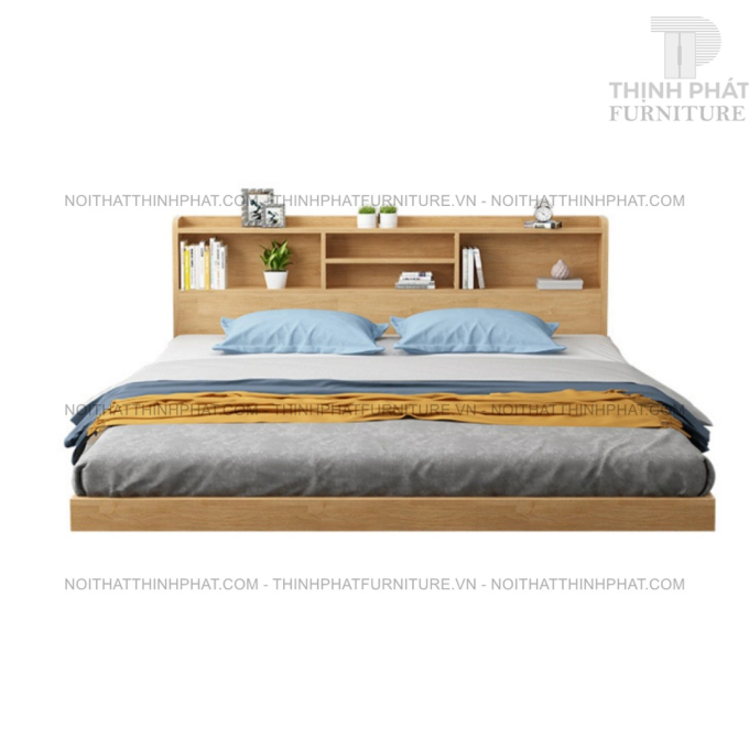Giường Ngủ Bệt Tatami MDF Vân Gỗ Sáng Có Kệ Đầu Giường GN40