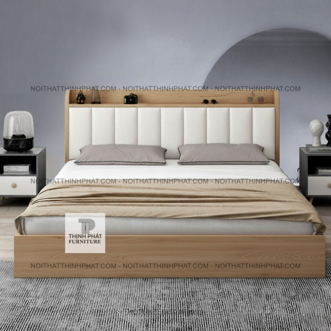 Giường Ngủ Có Kệ Để Đồ & Đầu Giường Bọc Nệm Đơn Giản Tinh Tế  GN21